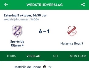 Wedstrijdverslag Sportclub Rijssen 4 vs Hulzense boys 9