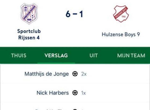 Wedstrijdverslag Sportclub Rijssen 4 vs Hulzense boys 9