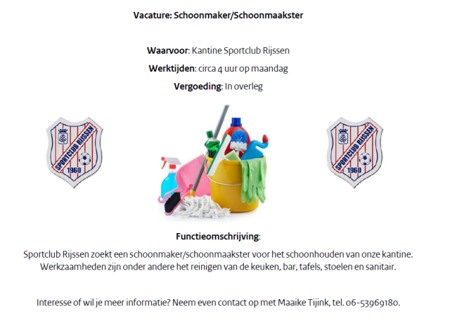 Vacature: Schoonmaker / Schoonmaakster